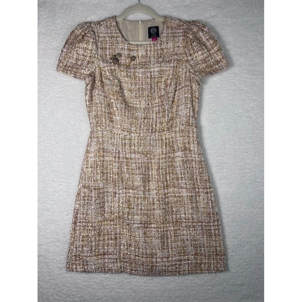 Vince Camuto Parisian Chic Tweed Dress Size 6 Pink Gold Wedding‎ Guest